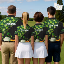 Load image into Gallery viewer, Black and Green shamrock argyle pattern Golf Polo Shirts For Men Custom St Patrick mens golf top NQS11238