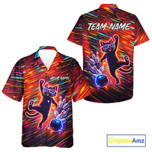 Load image into Gallery viewer, Funny Colorful Neon Cat Hawaiian Bowling Jerseys custom Button up Bowling Team League Shirt NQS11429