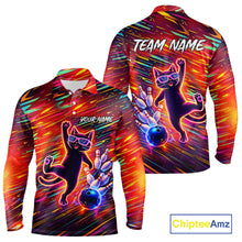 Load image into Gallery viewer, Funny Colorful Neon Cat Bowling Polo shirt, 1/4 zip shirts for men custom Bowling Team League Shirts NQS11429
