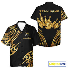 Load image into Gallery viewer, Black and Gold tribal pattern Bowling Button-up Shirts Custom Bowling Team Jerseys NQS11732