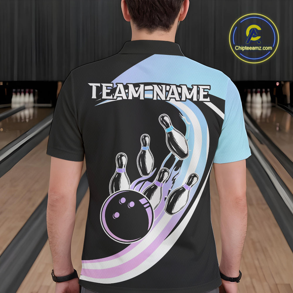 Blue Purple Gradient Bowling Shirts For Men Custom Bowling Team League Jersey, Gift For Bowler NQS10432