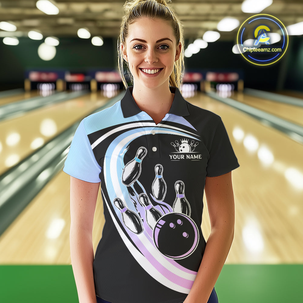 Blue Purple Gradient Bowling Shirts For Women Custom Bowling Team League Jersey, Gift For Bowler NQS10432