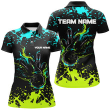 Load image into Gallery viewer, Personalized Cyan Blue and Green Bowling Shirts For Women, Bowling Balls And Pins Bowling Team Shirts NQS8917