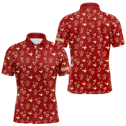 Gold Heart Red pattern Mens golf polo shirts custom Valentines golf gift for him  NQS9368