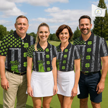 Load image into Gallery viewer, Custom Black Grunge US Flag Green Shamrock St Patrick Golf Polo shirts for Men Patriotic Golf shirts NQS11449
