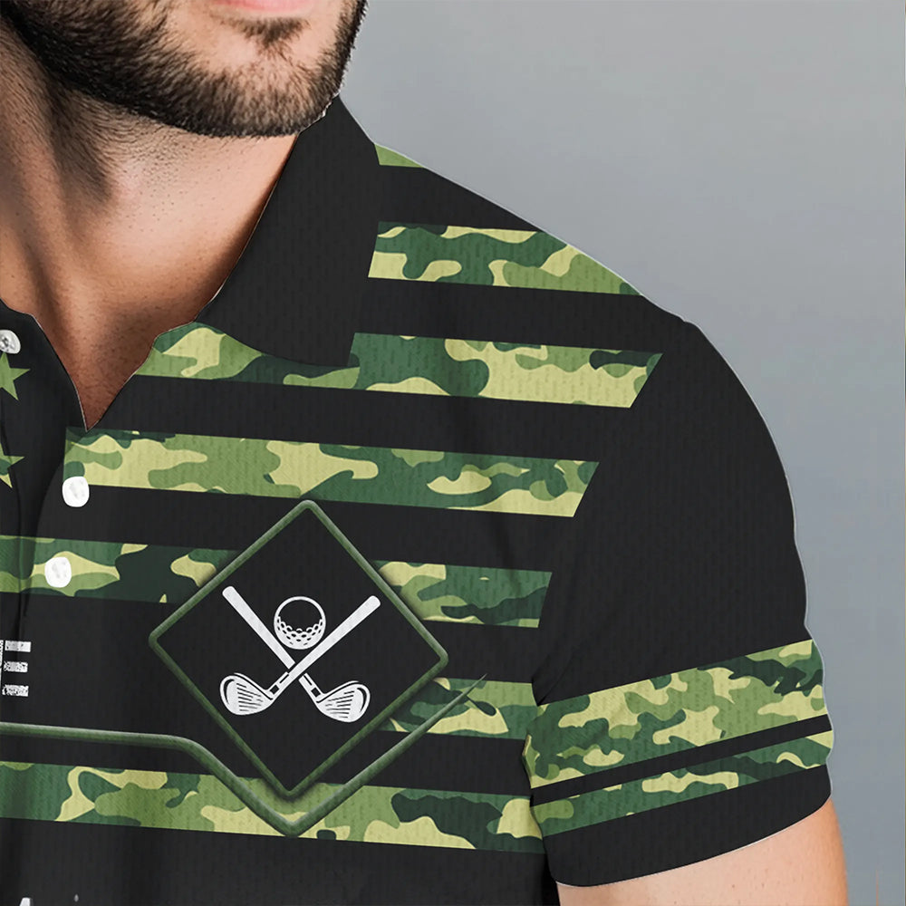 Green Camo American flag black Mens golf polo shirts custom patriotic team golf apparel for mens NQS9517