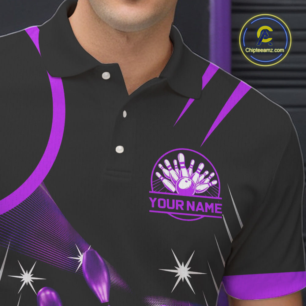 Black and Purple Mens Bowling Polo, Quarter Zip Shirts Custom Bowling outfit men Team Jerseys NQS9958