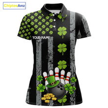 Load image into Gallery viewer, Custom Grunge US Flag Green Shamrock St Patrick Bowling shirts for women, bowling attire for women NQS11450