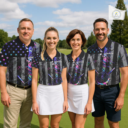 Black American Flag Hologram Womens golf polo shirts Custom patriotic ladies golf tops best golf gift NQS11640
