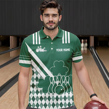 Load image into Gallery viewer, Green and White argyle pattern shamrock St Patrick's Day Men bowling shirts Custom Bowling Team Jersey NQS9383