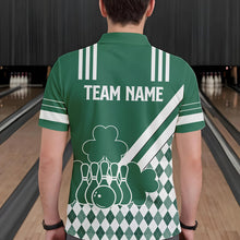 Load image into Gallery viewer, Green and White argyle pattern shamrock St Patrick's Day Men bowling shirts Custom Bowling Team Jersey NQS9383