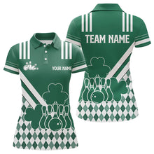 Load image into Gallery viewer, Green &amp; White argyle pattern shamrock St Patrick's Day Women bowling shirts Custom Bowling Team Jersey NQS9383