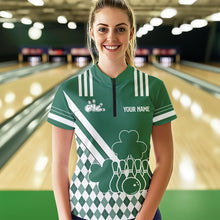 Load image into Gallery viewer, Green &amp; White argyle pattern shamrock St Patrick's Day Women bowling shirts Custom Bowling Team Jersey NQS9383