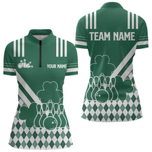 Load image into Gallery viewer, Green &amp; White argyle pattern shamrock St Patrick's Day Women bowling shirts Custom Bowling Team Jersey NQS9383