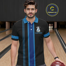 Load image into Gallery viewer, Black and Blue ufo alien Retro Bowling Polo, Quarter Zip Shirts for men Custom Bowling Team Jersey NQS11462