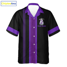 Load image into Gallery viewer, Black and Purple ufo alien Retro Bowling Hawaiian shirt Custom Bowling Team button up shirt NQS11464