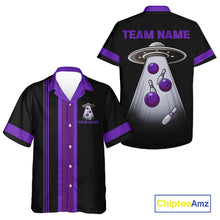 Load image into Gallery viewer, Black and Purple ufo alien Retro Bowling Hawaiian shirt Custom Bowling Team button up shirt NQS11464