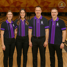 Load image into Gallery viewer, Black and Purple ufo alien Retro Bowling Polo, Quarter Zip Shirts for men Custom Bowling Team Jersey NQS11464