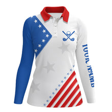Load image into Gallery viewer, Red, white and blue golf polo for Women custom American Flag women's patriotic polo shirts NQS8354
