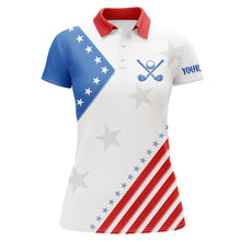 Load image into Gallery viewer, Red, white and blue golf polo for Women custom American Flag women's patriotic polo shirts NQS8354