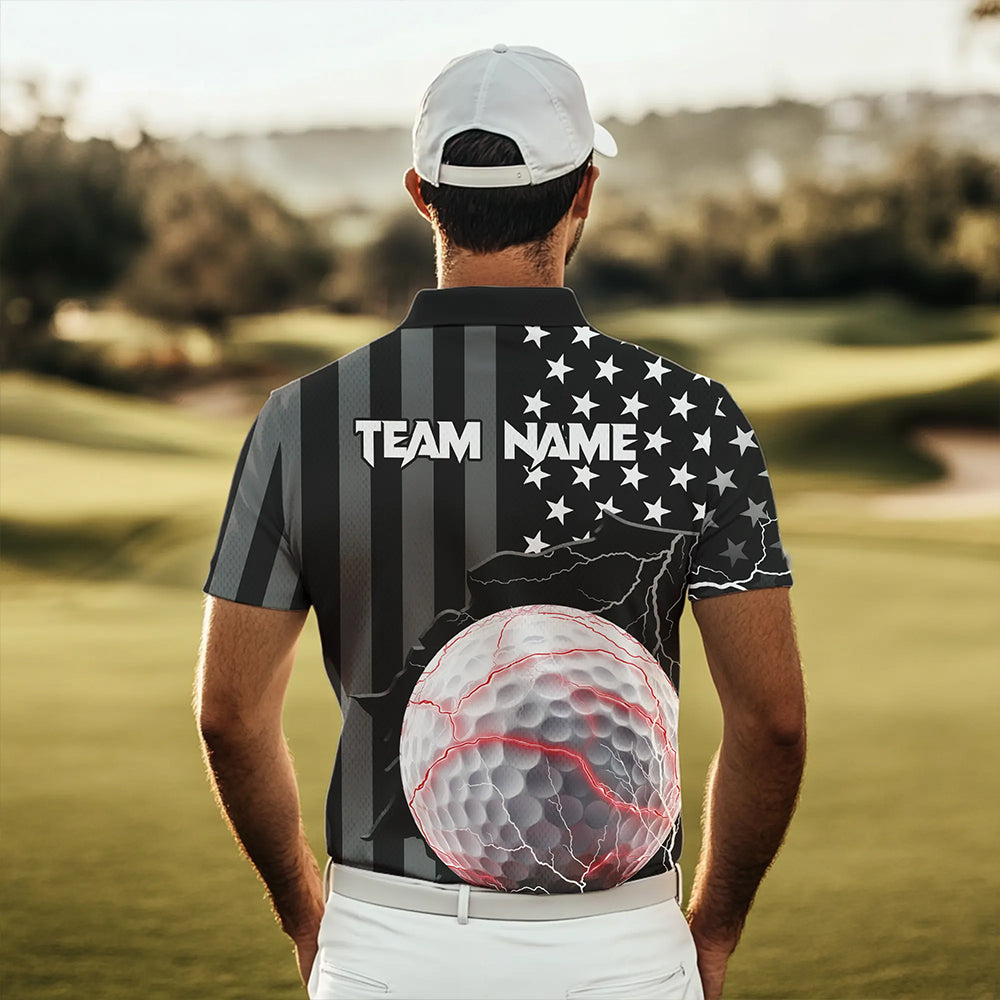 Personalized Black American flag Lightning thunder Custom Golf polo Team Shirts For Men golf apparel NQS9540