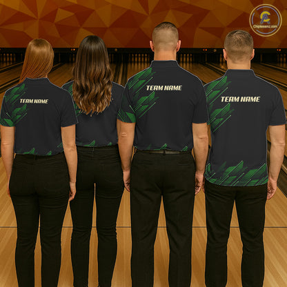 Black and Green Camo Skull Lightning Bowling Polo, 1/4 zip shirts for Men Custom Team bowling Jersey NQS11657