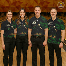 Load image into Gallery viewer, Black and Green Camo Skull Lightning Bowling Polo, 1/4 zip shirts for Men Custom Team bowling Jersey NQS11657