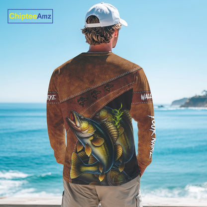 Walleye fishing UV protection custom name fishing shirts, performance shirts for men, women, kid NQS10265