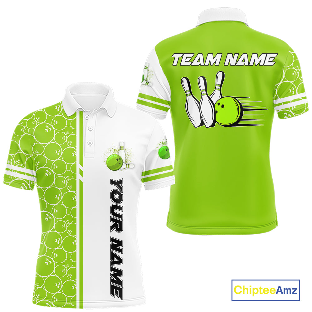 Men Bowling Polo, 1/4 Zip Shirt Custom white & green camo vintage bowling shirts, mens bowling jersey NQS10457