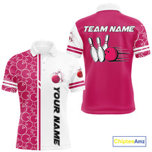 Load image into Gallery viewer, Men Bowling Polo, 1/4 Zip Shirt Custom white &amp; pink camo vintage bowling shirts, mens bowling jersey NQS10458