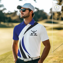 Load image into Gallery viewer, Blue and White Men golf polo shirt Custom golf attire for men, gifts for golf lovers NQS10665