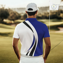 Load image into Gallery viewer, Blue and White Men golf polo shirt Custom golf attire for men, gifts for golf lovers NQS10665