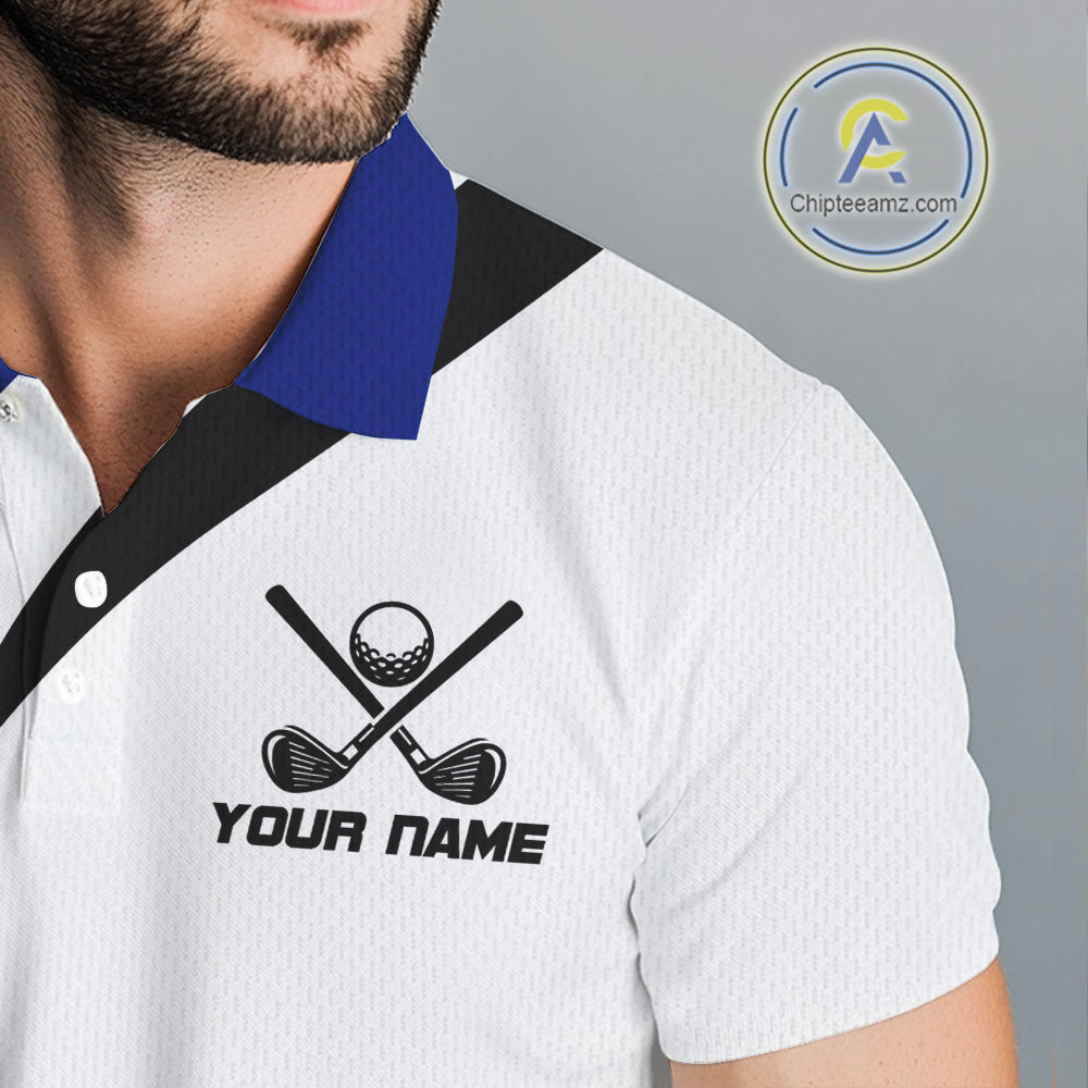 Blue and White Men golf polo shirt Custom golf attire for men, gifts for golf lovers NQS10665