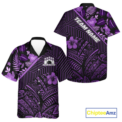 Black and Purple tribal pattern tropical Bowling Hawaiian Shirts Custom Team Bowling Jerseys NQS11470
