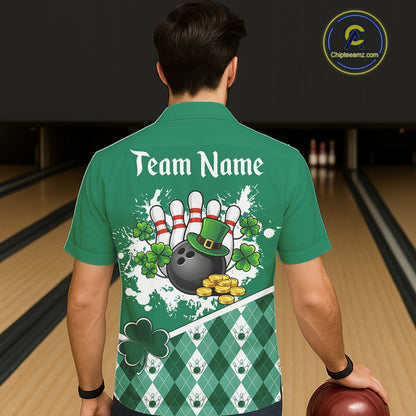 Green argyle pattern St Patrick Hawaiian Bowling Jersey Custom team bowling button up shirt NQS11477