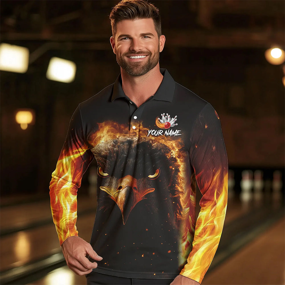 Flame Eagle Mens Bowling Polo, Quarter Zip Shirt Custom team Mens bowling outfit gifts for bowlers NQS9708