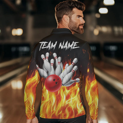 Flame Eagle Mens Bowling Polo, Quarter Zip Shirt Custom team Mens bowling outfit gifts for bowlers NQS9708