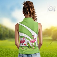 Load image into Gallery viewer, Funny Pink Flamingo Sleeveless Golf Polo Shirts for Women Custom Green and White ladies golf attire NQS11747
