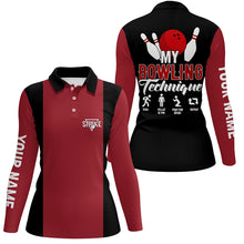 Load image into Gallery viewer, Red black personalized bowling shirt for women – custom name design side view