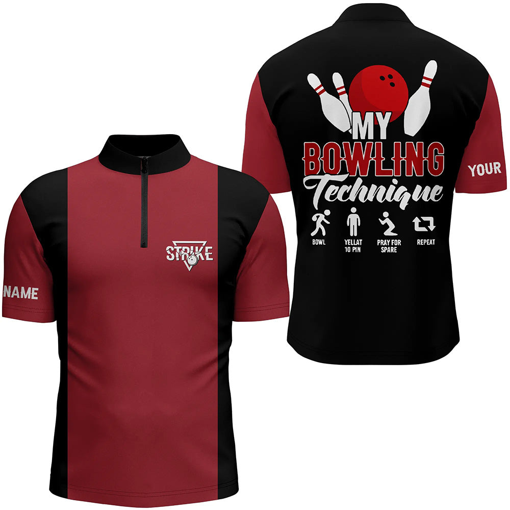 Custom Red black bowling shirt for bowling – personalized team jersey front view