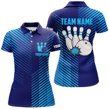 Load image into Gallery viewer, Blue stripes pattern bowling ball pins custom Women's bowling Polo, Quarter Zip shirts team jerseys NQS7843