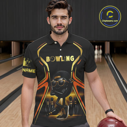 Black and Gold Funny bowling ball and pins Bowling shirts for Men Custom cool bowling team jerseys NQS10273