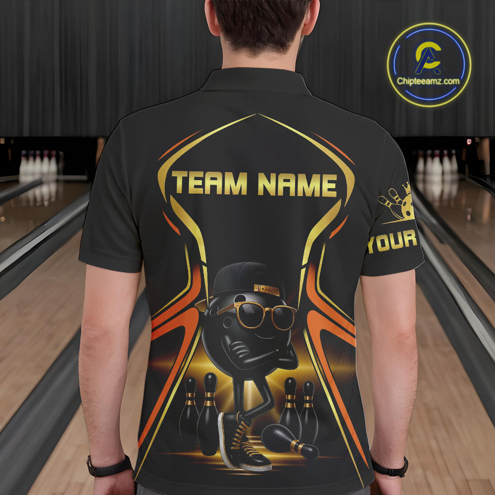 Black and Gold Funny bowling ball and pins Bowling shirts for Men Custom cool bowling team jerseys NQS10273