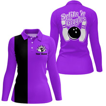 Load image into Gallery viewer, Splits 'n Giggles Bowling polo, 1/4 zip Shirt For Women Personalized Purple retro bowling Jerseys NQS8489