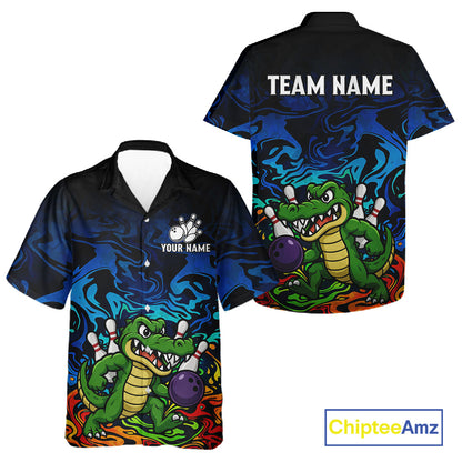 Colorful Funny Alligator Bowling Hawaiian Shirts Custom Bowling Team Jersey, Gift For Bowlers NQS11755