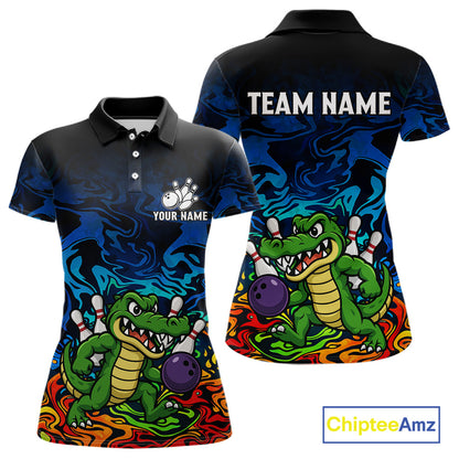 Colorful Funny Alligator Bowling Shirts for Women Custom Bowling Team Jersey, Gift For Bowlers NQS11755