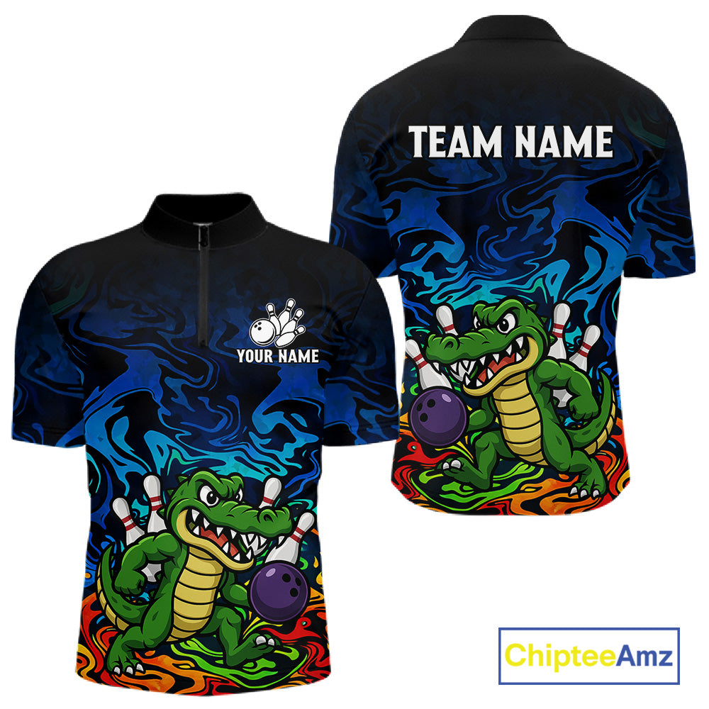 Colorful Funny Alligator Bowling Shirts for Men Custom Bowling Team Jersey, Gift For Bowlers NQS11755