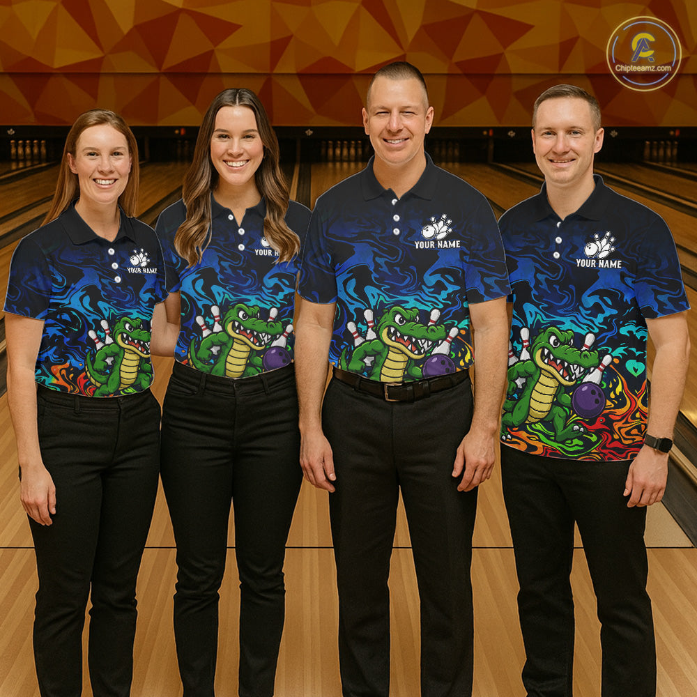 Colorful Funny Alligator Bowling Shirts for Men Custom Bowling Team Jersey, Gift For Bowlers NQS11755