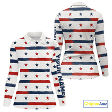 Load image into Gallery viewer, Red, White and Blue stars pattern Women golf polo shirts Custom patriotic ladies golf attire NQS9980