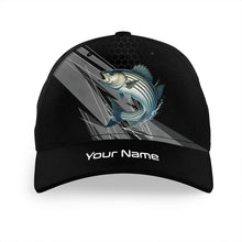 Load image into Gallery viewer, Personalized Black camo Striped Bass Fishing baseball cap, Striper fishing hats for men, women NQS10144